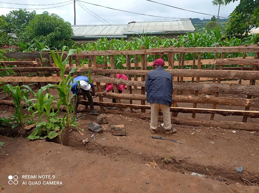 The project veterinary technician providing guidance on constructing recommended pig kraal for a No hunger group